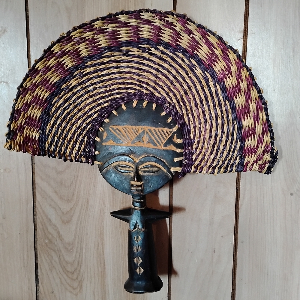 Vintage Wooden Woven Fan Decor Accent